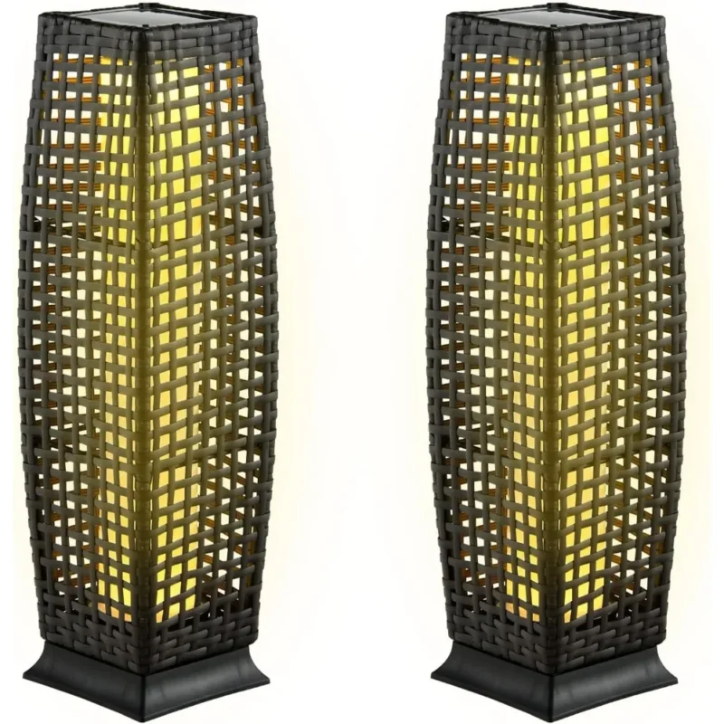 Solar LED Wicker Outdoor Floor Lamps IP65 Waterproof with Auto On/Off 2-Pack - Image 2