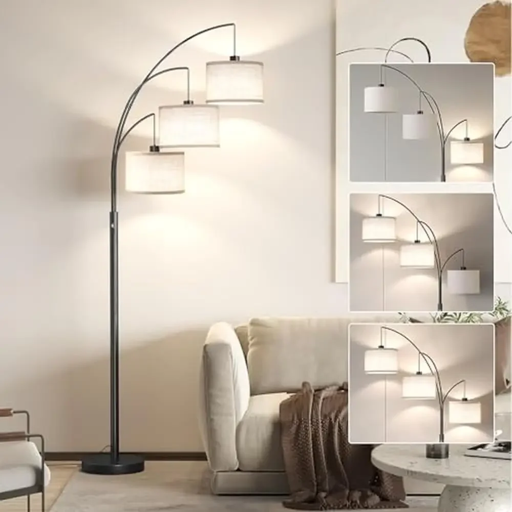 Modern 3-light adjustable arc floor lamp with multiple adjustment points