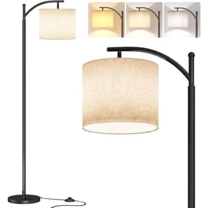 Modern Adjustable Black Arc Floor Lamp with 3 Temperature Settings for Living Room