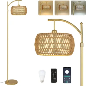 Modern Gold Adjustable Arc Floor Lamp with 3 Color Temperatures and Remote Control