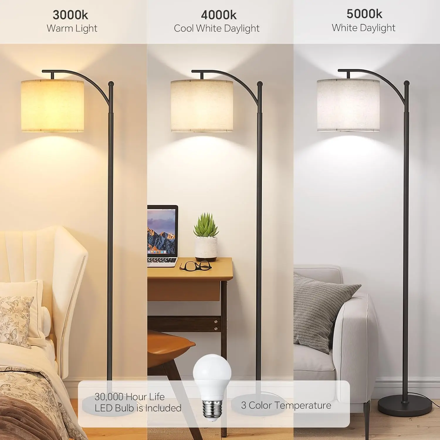 Arc lamp providing overhead illumination without ceiling installation