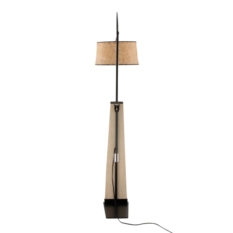 Mid-Century Wood & Black Metal Arc Floor Lamp with Rattan Shade for Living Room - Image 5