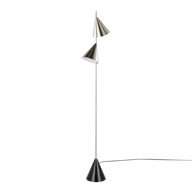 Contemporary Nickel Arc Floor Lamp with Black Marble Base for Living Room