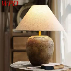 Traditional Ceramic Pot Floor Lamp with LED Light and Fabric Shade for Bedroom