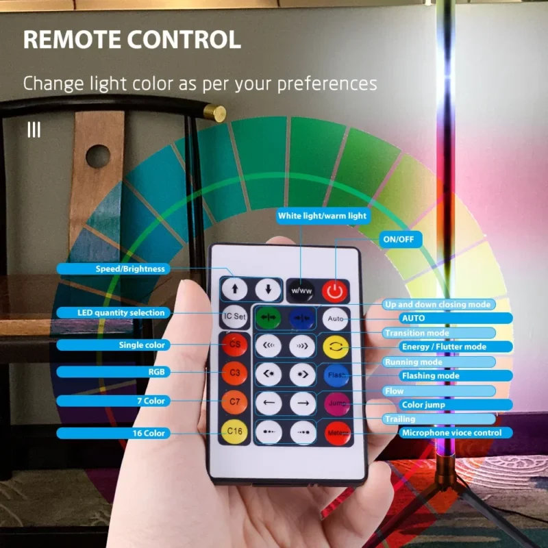 Modern RGB Corner Arc Floor Lamp with Remote Control for Living Room - Image 2