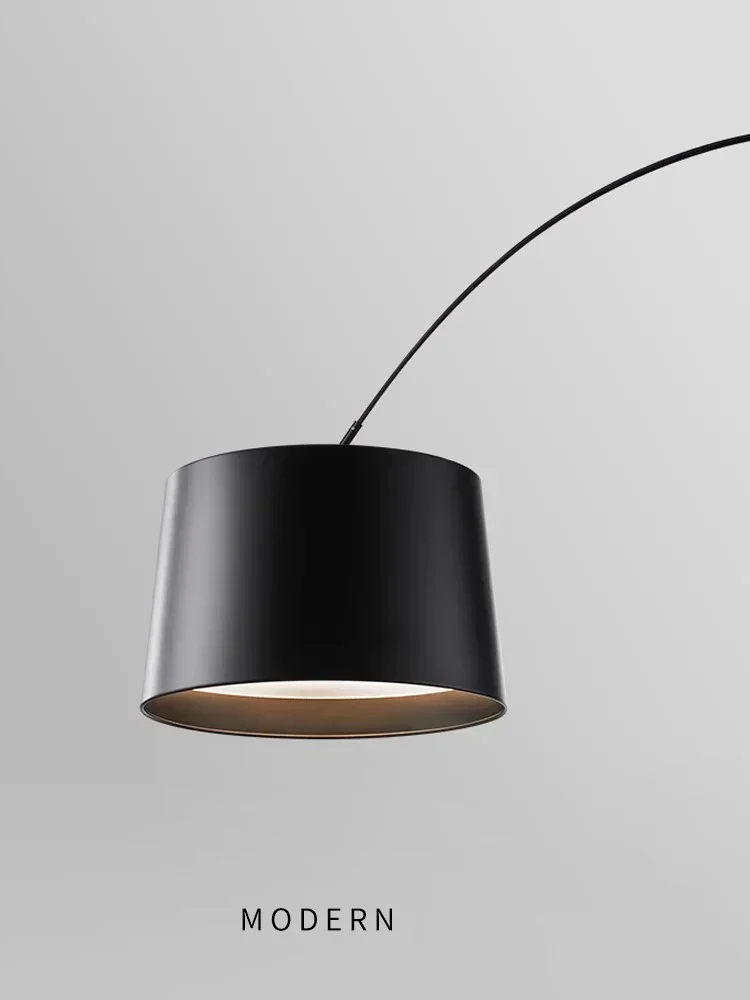 Modern arc floor lamp positioned perfectly to illuminate a small living area