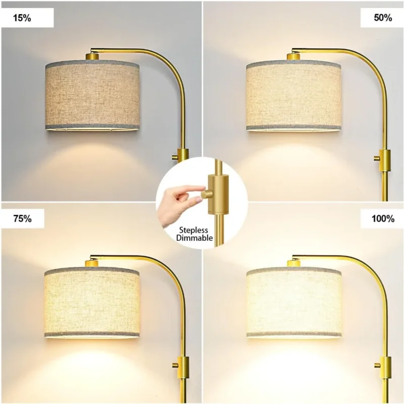 Dimmable Gold Arc Floor Lamp with Linen Shade for Living Room - Image 3