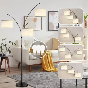 Modern 3-Light Arc Floor Lamp with Heavy Base for Living Room & Bedroom