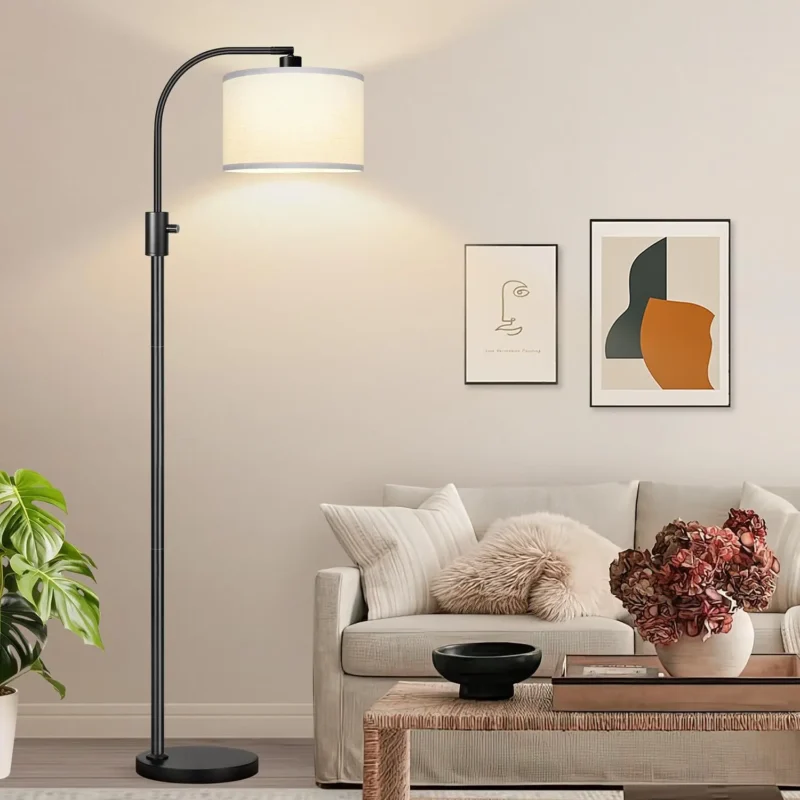 Dimmable Gold Arc Floor Lamp with Linen Shade for Living Room - Image 12