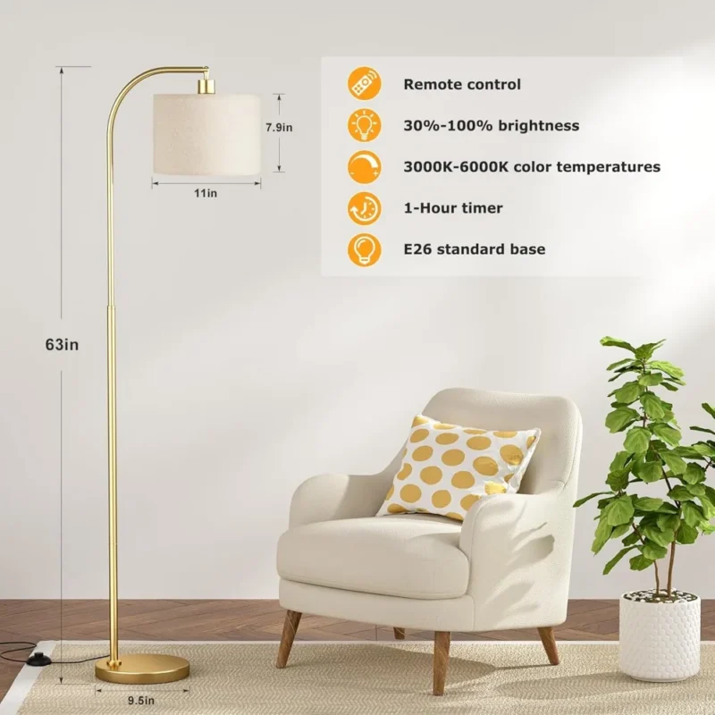 Modern Gold Adjustable Arc Floor Lamp with Remote Dimming for Living Room - Image 2