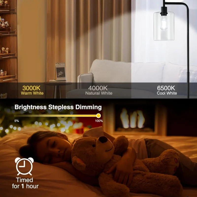 Industrial Black Glass Arc Floor Lamp with Dimmable LED and Remote Control - Image 6