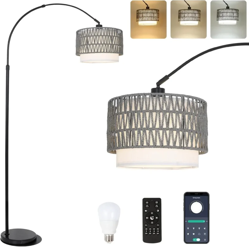 Modern Black Arc Floor Lamp with 3-Color Temperature Control for Living Room - Image 9