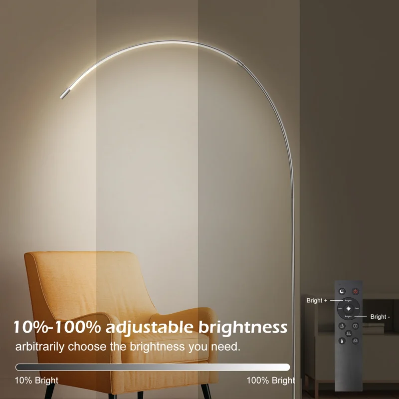 Modern Aluminum LED Arc Floor Lamp with Remote Dimmable Control for Living Room - Image 2