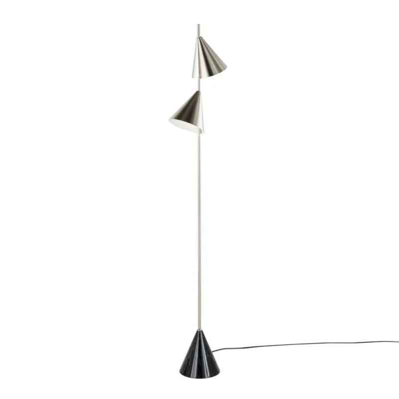 Contemporary Nickel Arc Floor Lamp with Black Marble Base for Living Room - Image 2