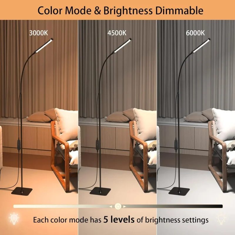 Modern Dimmable LED Gooseneck Floor Lamp with Remote Control for Living Room - Image 2
