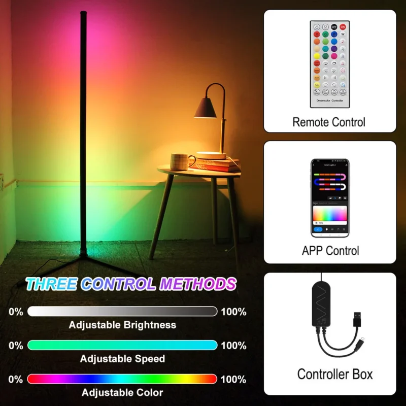 Modern RGB Corner Arc Floor Lamp with Smart Home Controls for Gaming Room - Image 5