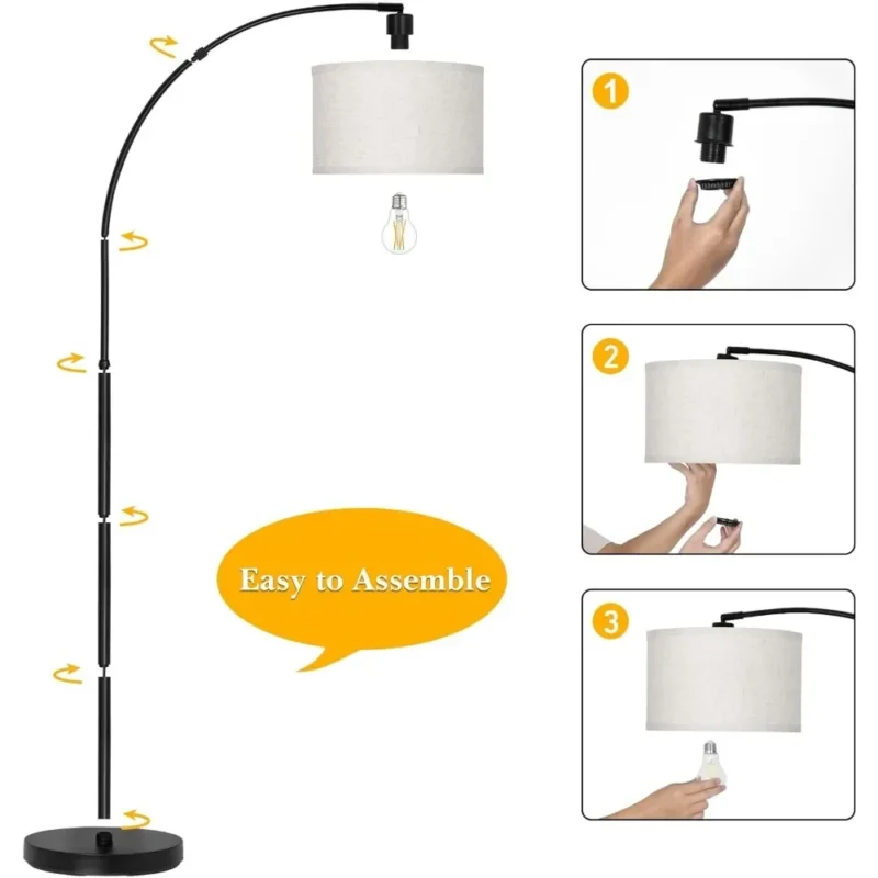 Modern Brushed Nickel Adjustable Arc Floor Lamp with Drum Shade for Living Room - Image 5