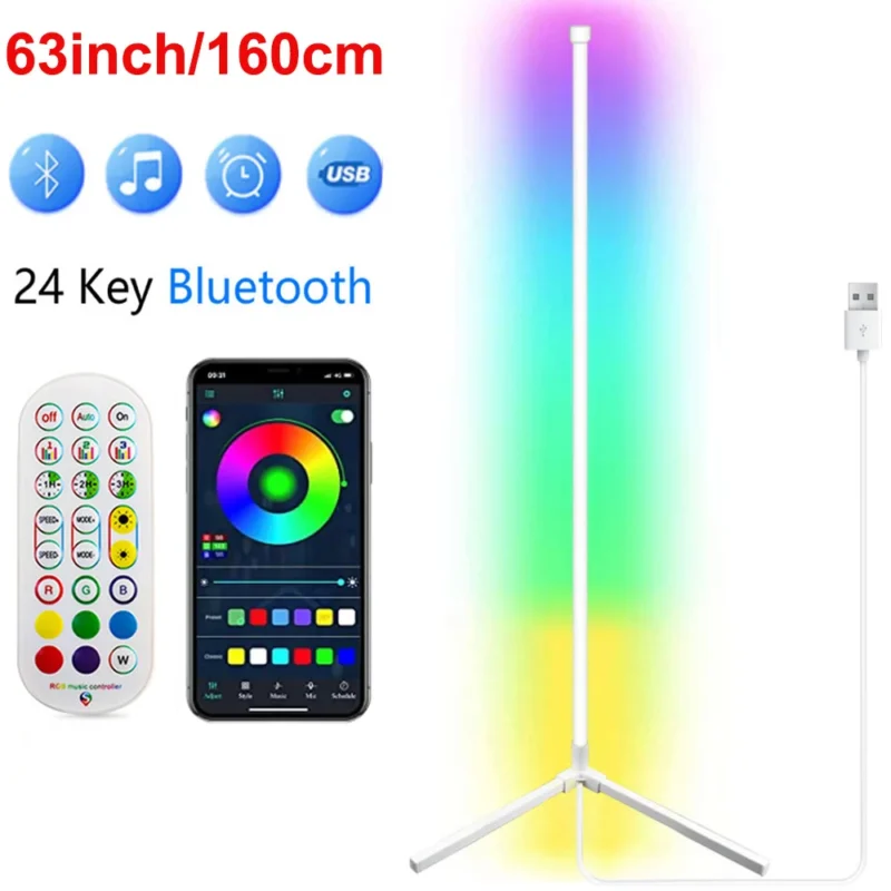 Modern RGB Corner Arc Floor Lamp with Smart Home Controls for Gaming Room - Image 9