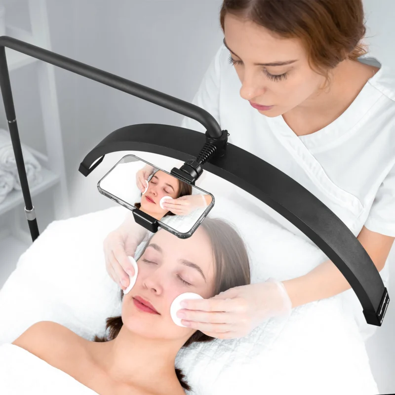 Professional Half-Moon Adjustable Arc LED Floor Lamp with Bi-Color Lighting for Makeup Artists - Image 3