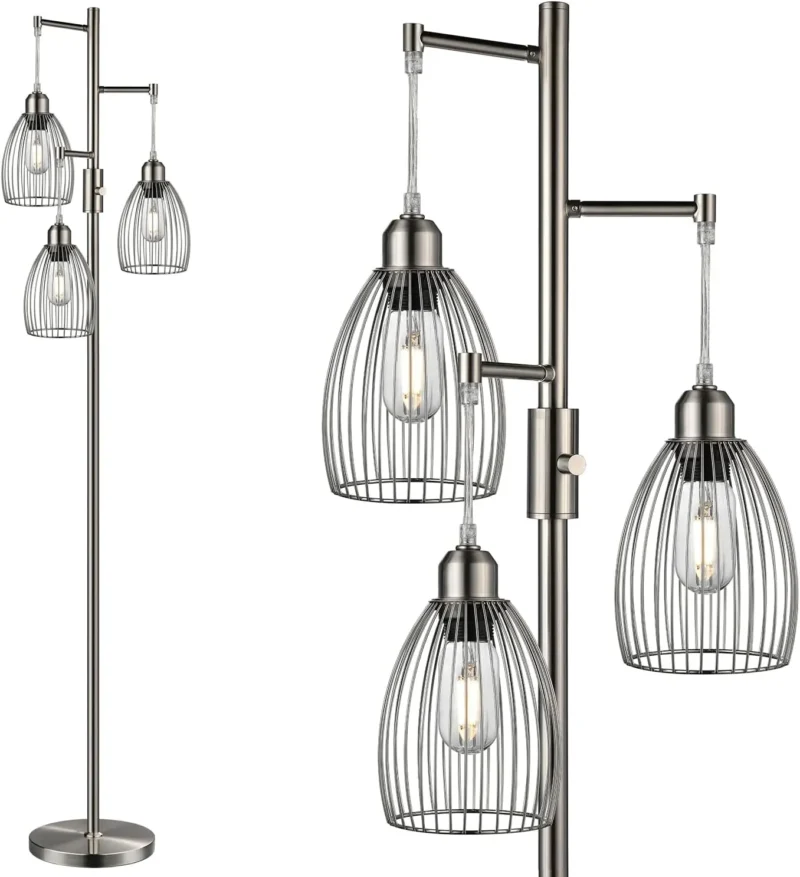 Industrial Farmhouse Arc Floor Lamp with 3 Dimmable LED Bulbs for Living Room - Image 11