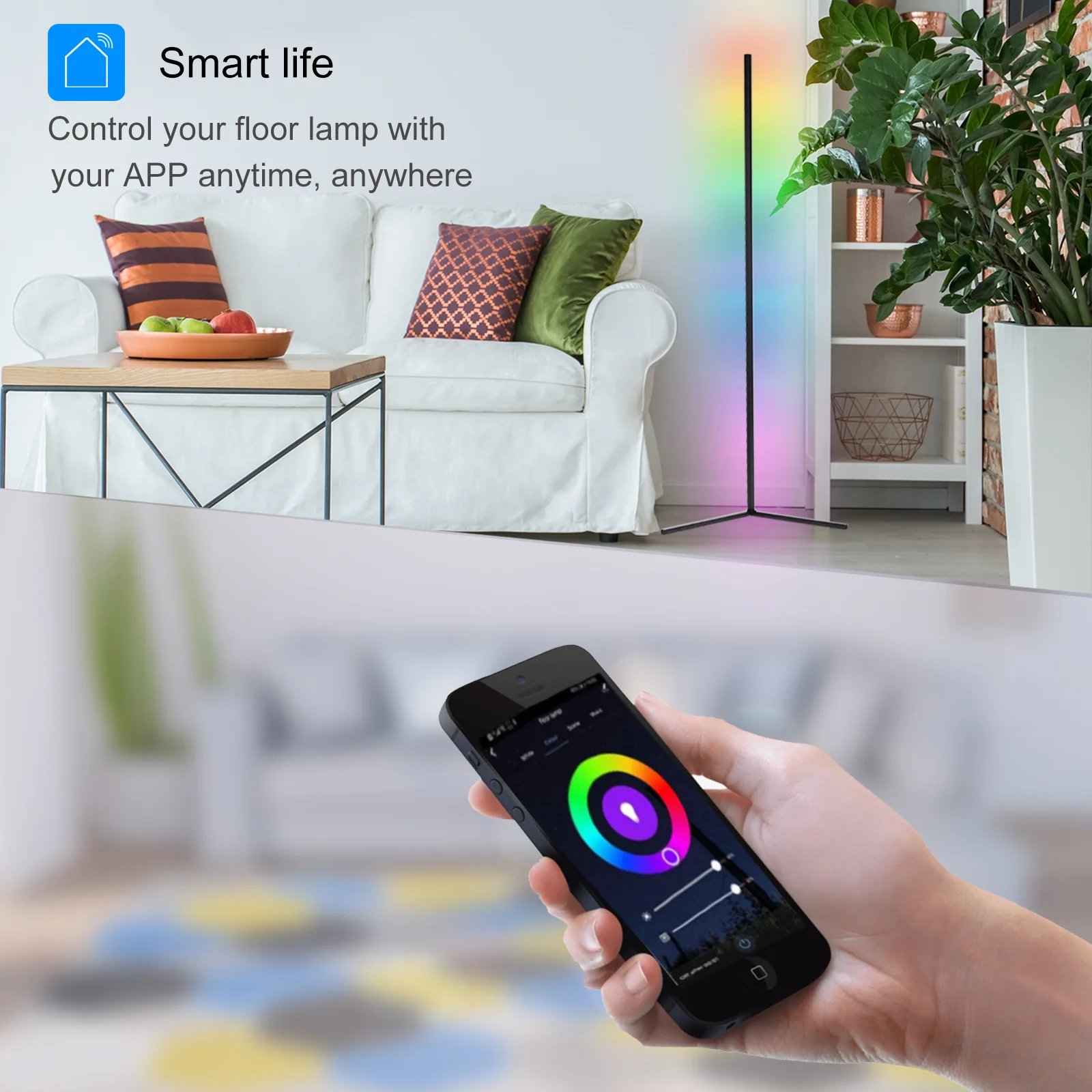 Smart RGB arc floor lamp with simple assembly and versatile lighting options