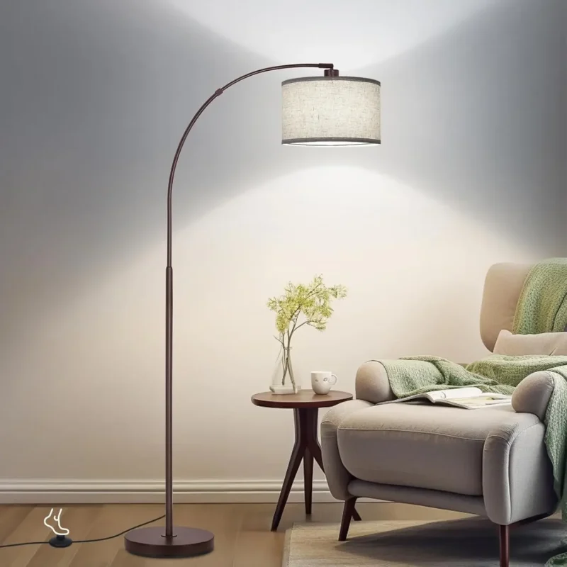 Modern Brushed Nickel Adjustable Arc Floor Lamp with Drum Shade for Living Room - Image 7