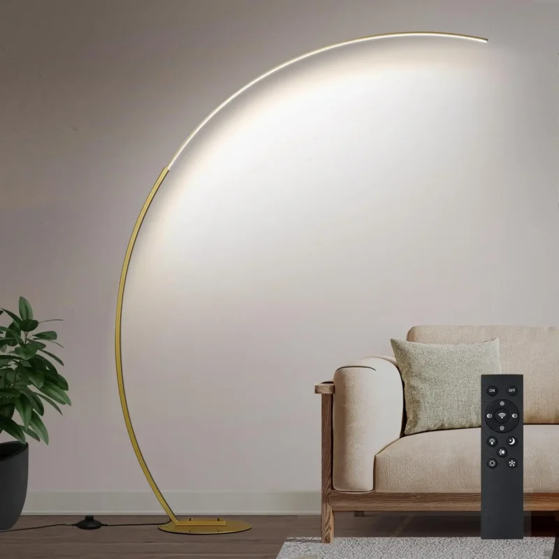 Modern Brown Arc Floor Lamp with Dimmable LED 3-Color Temperatures for Living Room - Image 7