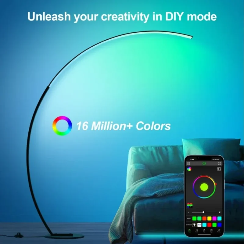 RGB Smart Arc Floor Lamp with Music Sync and 1800LM Brightness for Living Room - Image 3