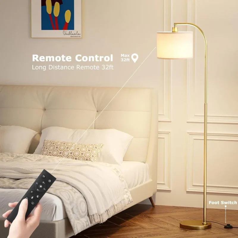 Modern Gold Adjustable Arc Floor Lamp with Remote Dimming for Living Room - Image 5