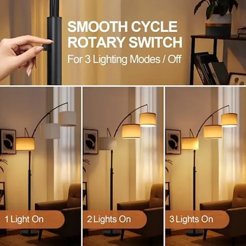 Modern 3-Arm Adjustable Black Arc Floor Lamp with LED for Living Room - Image 4