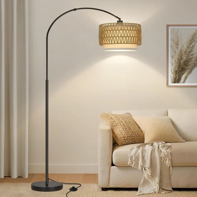 Modern Black Adjustable Arc Floor Lamp with Drum Shade for Living Room - Image 15