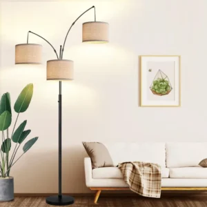 Modern 3-Light Arc Floor Lamp with Dimmable Feature and Beige Shades for Living Room