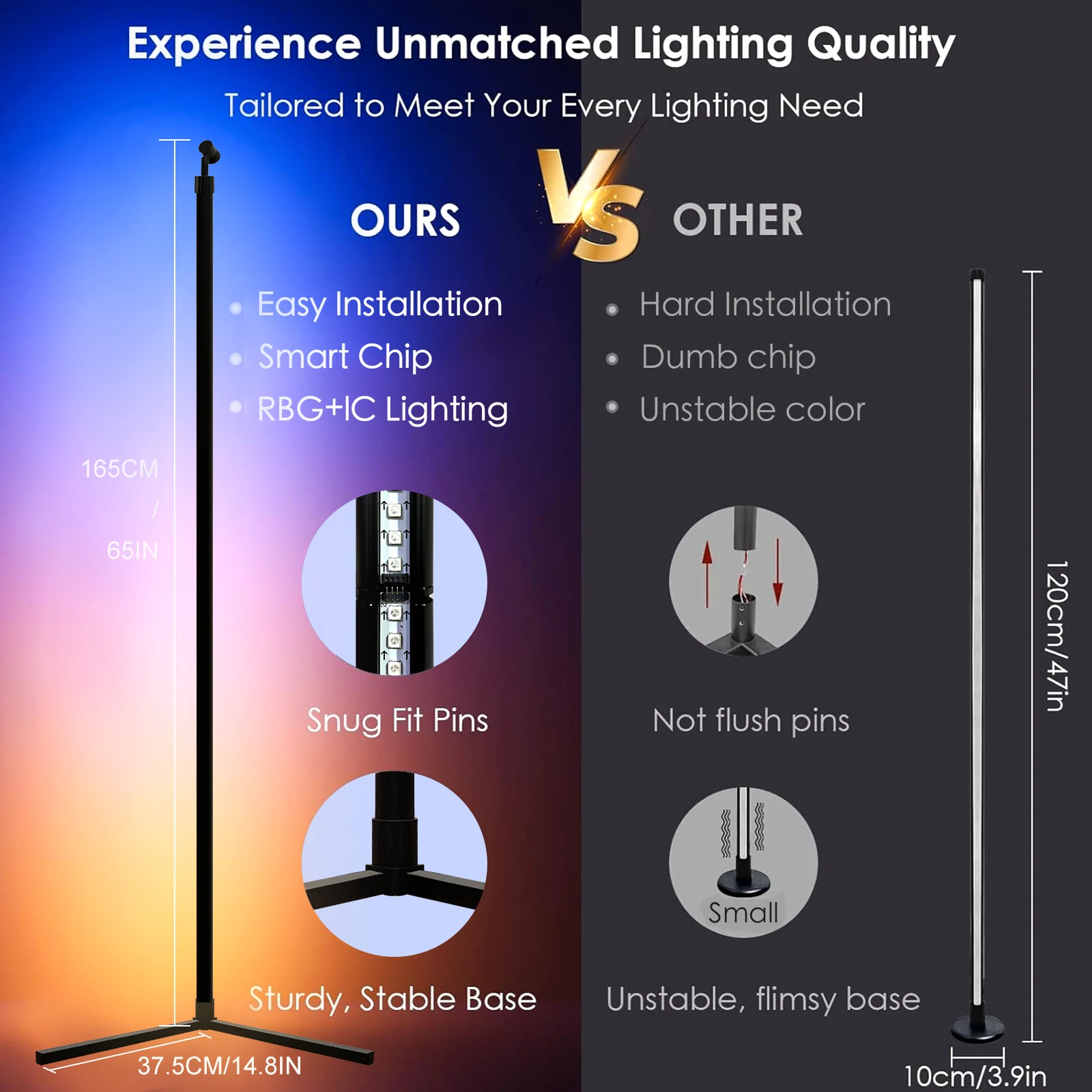 Corner arc floor lamp positioning with smart features for small spaces