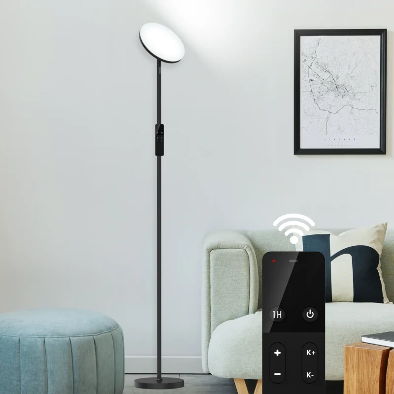 Modern LED Torchiere Floor Lamp with Remote Control and Dimming for Living Room - Image 2