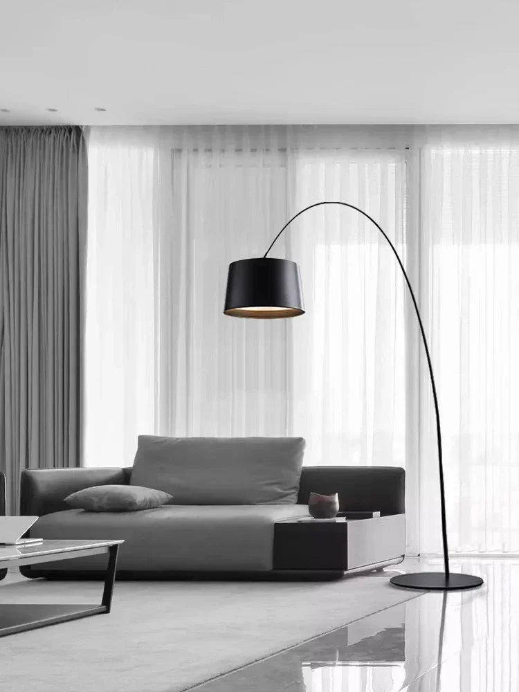 Arc floor lamp perfectly positioned in a living room corner