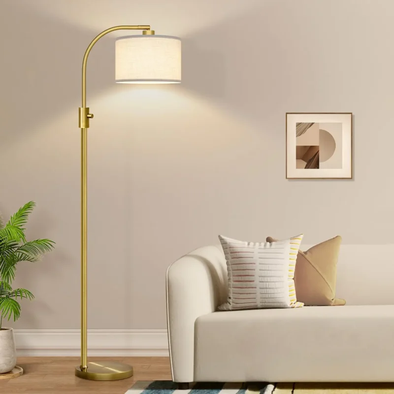 Dimmable Gold Arc Floor Lamp with Linen Shade for Living Room - Image 10