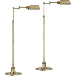 Gold Swing Arm Arc Floor Lamp with Pharmacy Task Light for Living Room