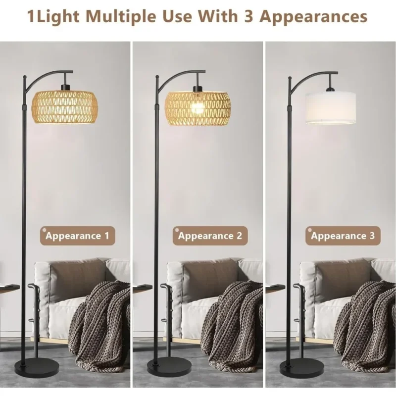 Contemporary Wicker Arc Floor Lamp with Remote Control and Adjustable LED Lighting - Image 4