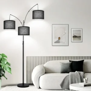 Modern Black 3-Light Arc Floor Lamp with Dimmable LED for Living Room