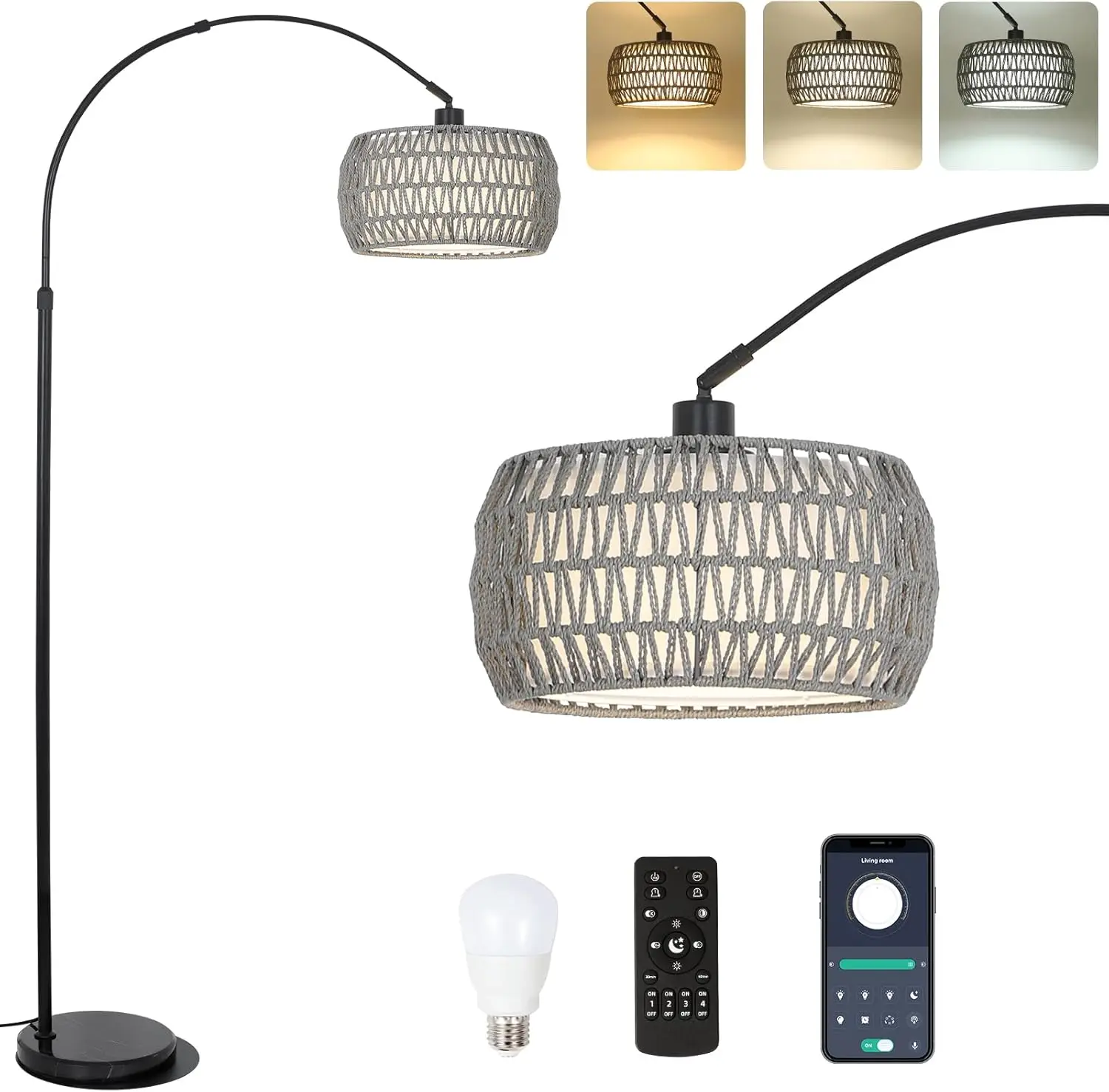 Modern arc floor lamp with technical lighting principles applied to home decor