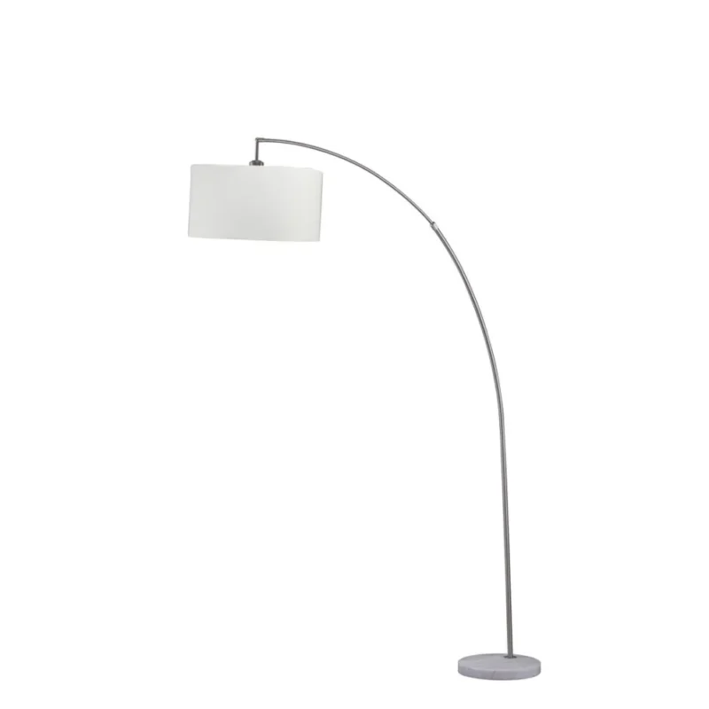 Modern White Adjustable Arc Floor Lamp with Brushed Silver Finish for Living Rooms