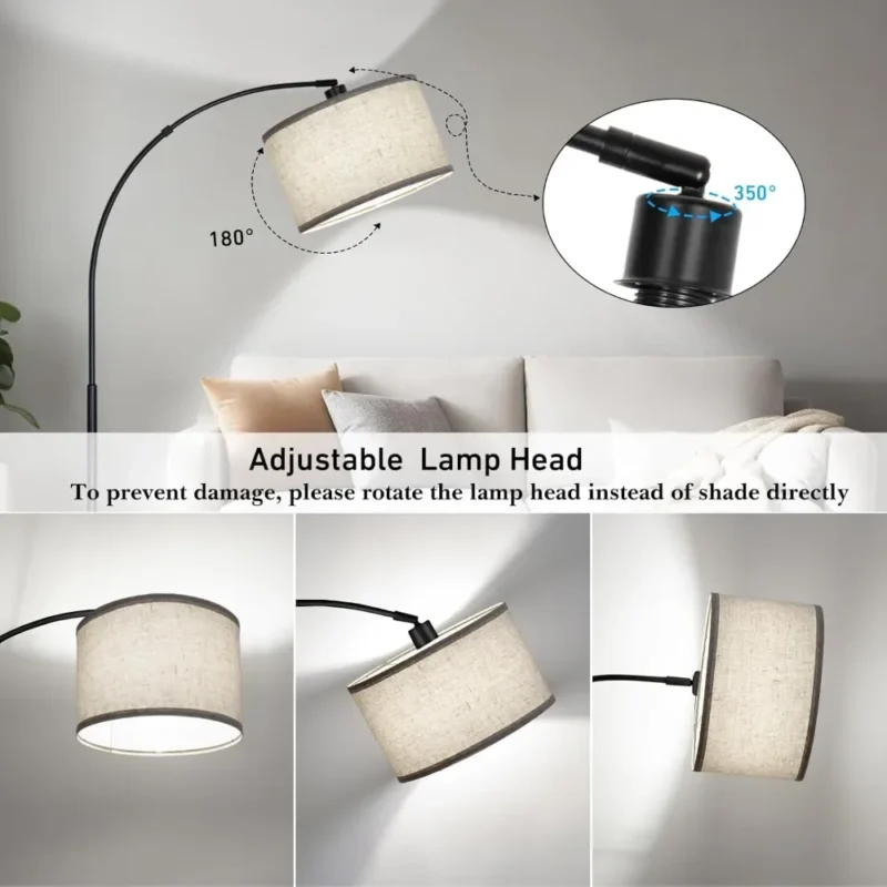 Modern Brushed Nickel Adjustable Arc Floor Lamp with Drum Shade for Living Room - Image 2