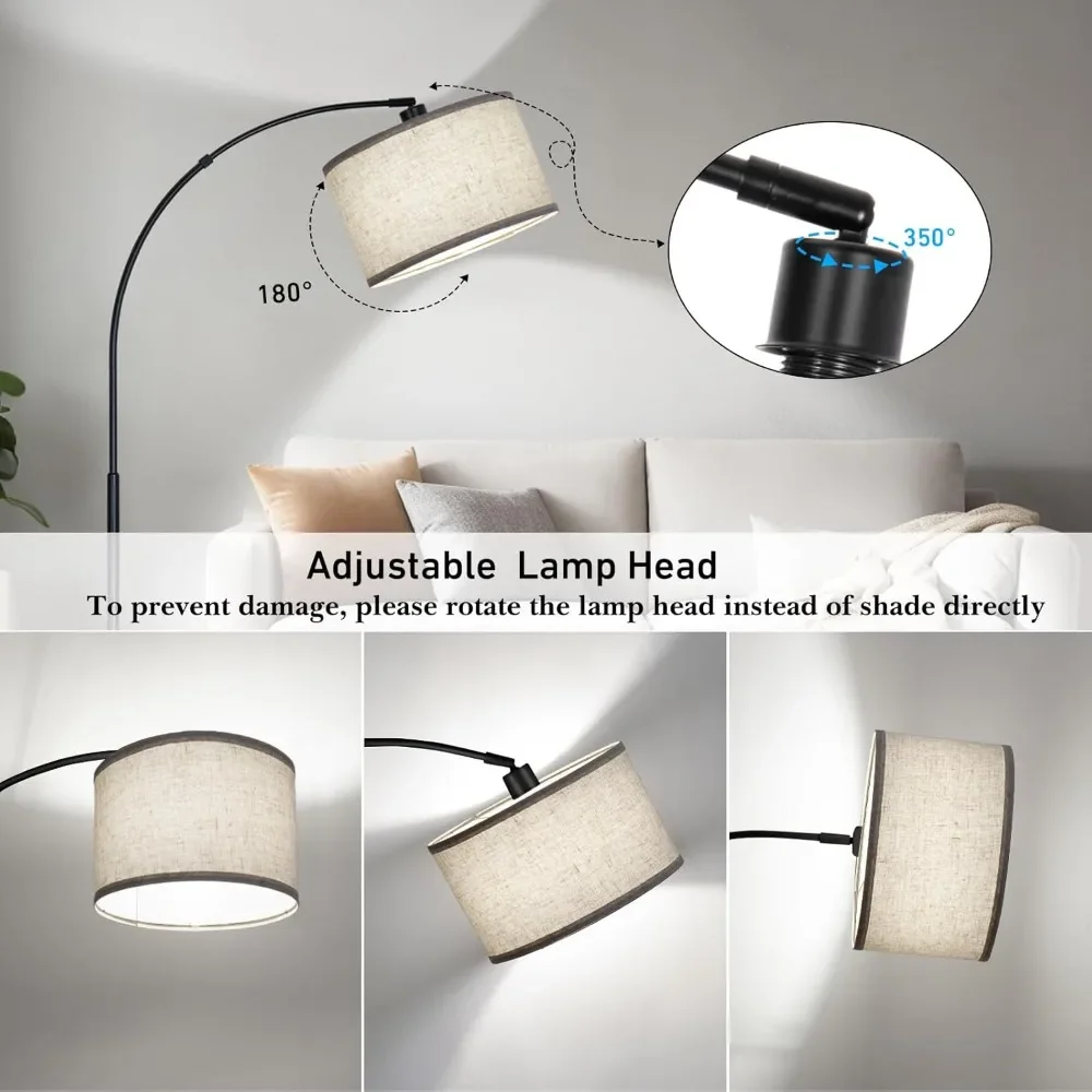Brushed nickel arc lamp with drum shade exemplifying understated sophisticated finish