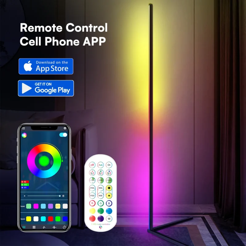 Modern RGB Corner Floor Lamp with 16 Million Colors and Remote Control for Living Room - Image 2