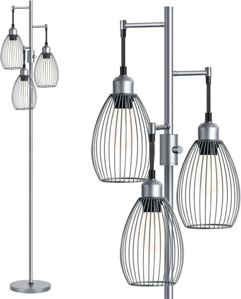 Industrial Farmhouse Arc Floor Lamp with 3 Dimmable LED Bulbs for Living Room - Image 10