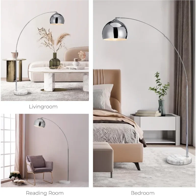 Modern Chrome Adjustable Arc Floor Lamp with Marble Base for Living Room - Image 5