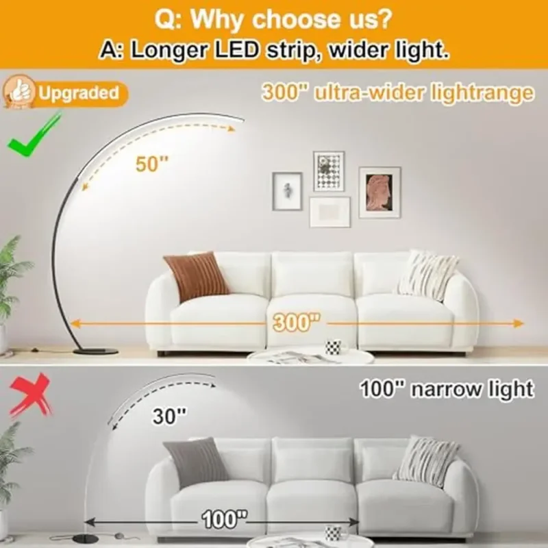 Modern Black Dimmable LED Arc Floor Lamp with Remote Control for Bedroom - Image 3