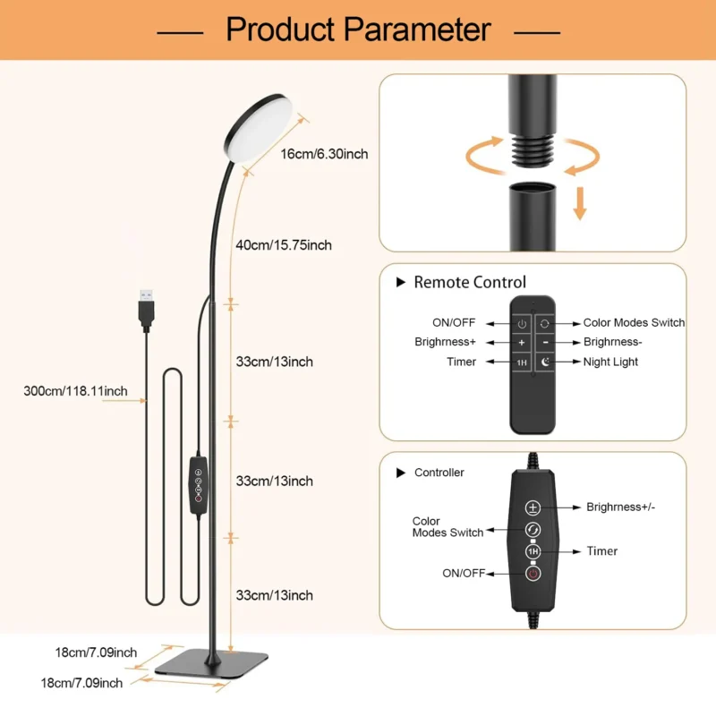 Modern Adjustable Gooseneck Floor Lamp with Dimmable LED and Remote Timer - Image 5