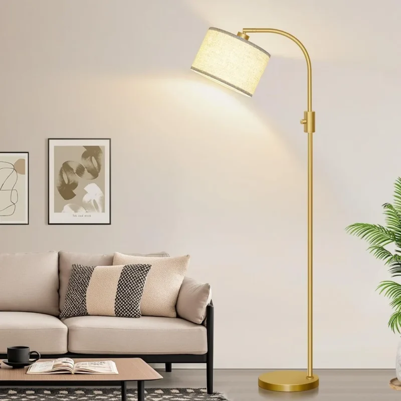 Dimmable Gold Arc Floor Lamp with Linen Shade for Living Room - Image 6