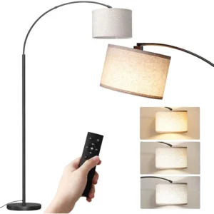 Sleek Black Adjustable Arc Floor Lamp with Remote Dimming for Living Room